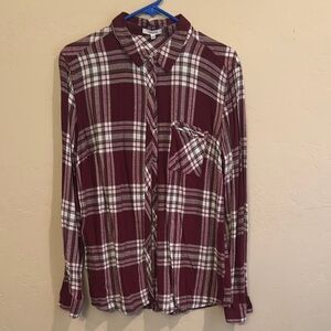 Maurices Burgundy Plaid Button-Up Shirt